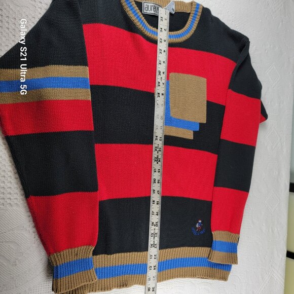 Aureus sweater crew‎ vtg men's size Lg Possum Trot logo retro stripe red black - Picture 7 of 11